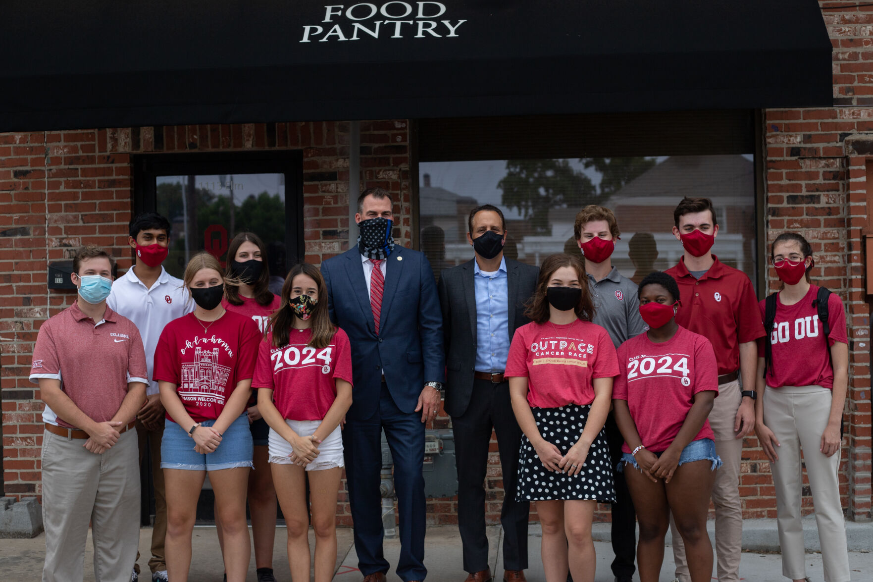 OU Food Pantry Staff, Oklahoma Governor Kevin Stitt and OU President Joseph Harroz